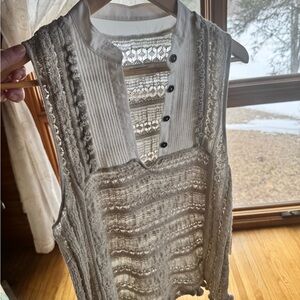 Anthropologie Cream Open Crochet Knit Tank